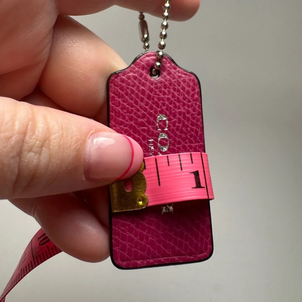 Coach Raspberry Pink Leather Hang Tag Bag Charm w/Silver Ball Chain